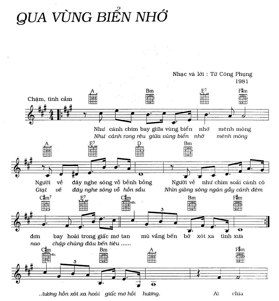 Sheet nhạc Qua Vùng Biển Nhớ